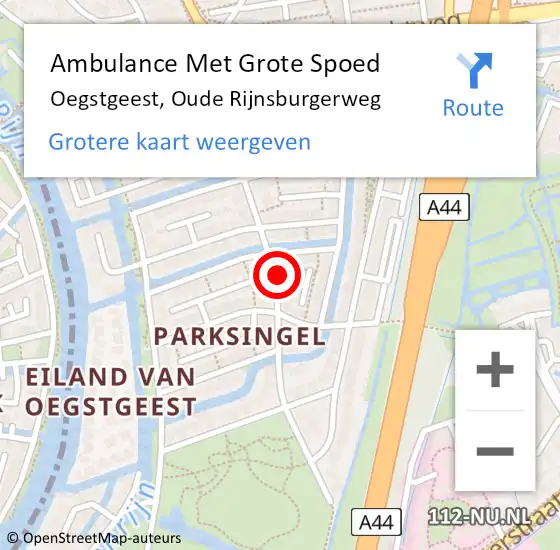 Locatie op kaart van de 112 melding: Ambulance Met Grote Spoed Naar Oegstgeest, Oude Rijnsburgerweg op 3 juli 2023 22:53