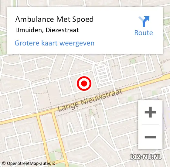 Locatie op kaart van de 112 melding: Ambulance Met Spoed Naar IJmuiden, Diezestraat op 3 juli 2023 22:58