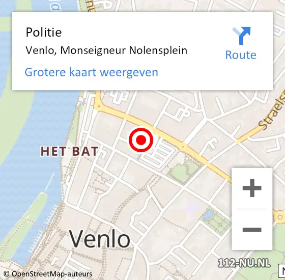 Locatie op kaart van de 112 melding: Politie Venlo, Monseigneur Nolensplein op 3 juli 2023 23:03
