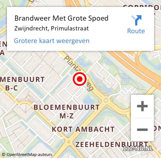 Locatie op kaart van de 112 melding: Brandweer Met Grote Spoed Naar Zwijndrecht, Primulastraat op 4 juli 2023 00:18