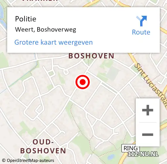 Locatie op kaart van de 112 melding: Politie Weert, Boshoverweg op 4 juli 2023 01:31