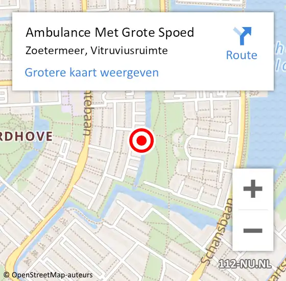 Locatie op kaart van de 112 melding: Ambulance Met Grote Spoed Naar Zoetermeer, Vitruviusruimte op 4 juli 2023 01:37