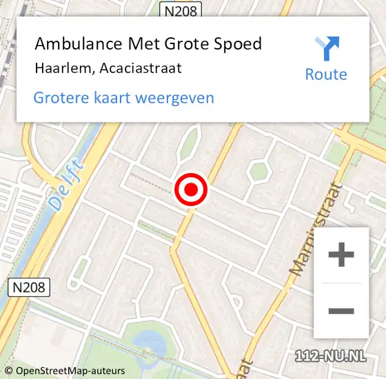 Locatie op kaart van de 112 melding: Ambulance Met Grote Spoed Naar Haarlem, Acaciastraat op 4 juli 2023 03:33