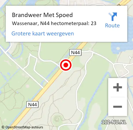 Locatie op kaart van de 112 melding: Brandweer Met Spoed Naar Wassenaar, N44 hectometerpaal: 23 op 4 juli 2023 07:00