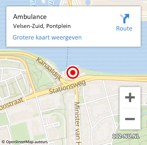 Locatie op kaart van de 112 melding: Ambulance Velsen-Zuid, Pontplein op 4 juli 2023 07:08