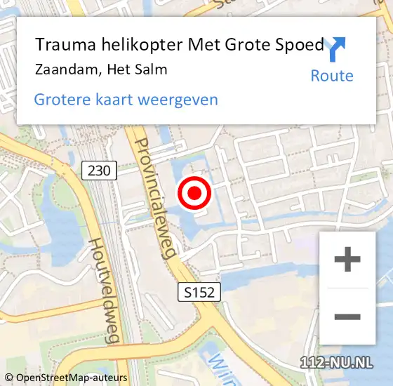 Locatie op kaart van de 112 melding: Trauma helikopter Met Grote Spoed Naar Zaandam, Het Salm op 4 juli 2023 07:47