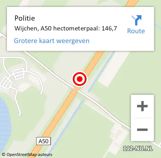 Locatie op kaart van de 112 melding: Politie Wijchen, A50 hectometerpaal: 146,7 op 4 juli 2023 07:48