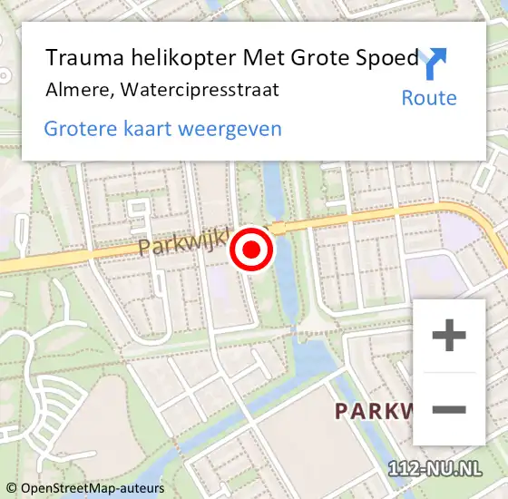 Locatie op kaart van de 112 melding: Trauma helikopter Met Grote Spoed Naar Almere, Watercipresstraat op 4 juli 2023 07:57