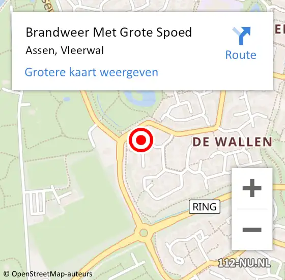 Locatie op kaart van de 112 melding: Brandweer Met Grote Spoed Naar Assen, Vleerwal op 4 juli 2023 08:13