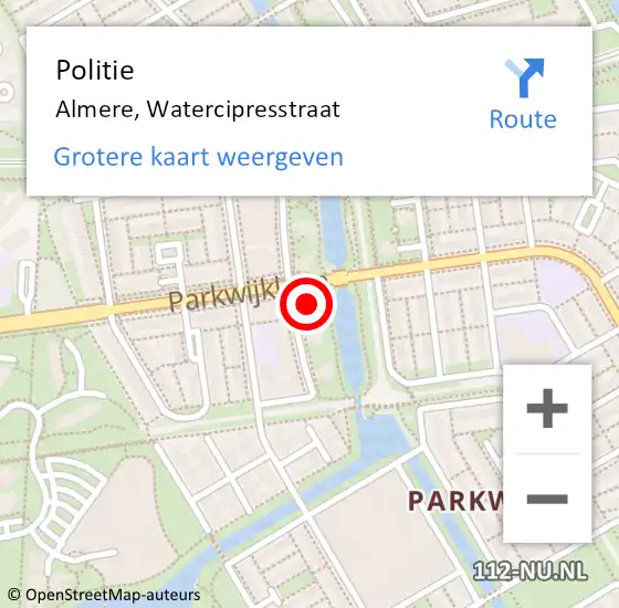 Locatie op kaart van de 112 melding: Politie Almere, Watercipresstraat op 4 juli 2023 08:14