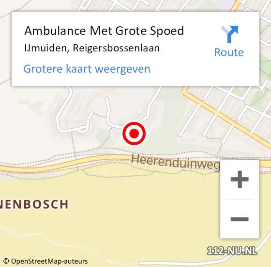Locatie op kaart van de 112 melding: Ambulance Met Grote Spoed Naar IJmuiden, Reigersbossenlaan op 4 juli 2023 08:18