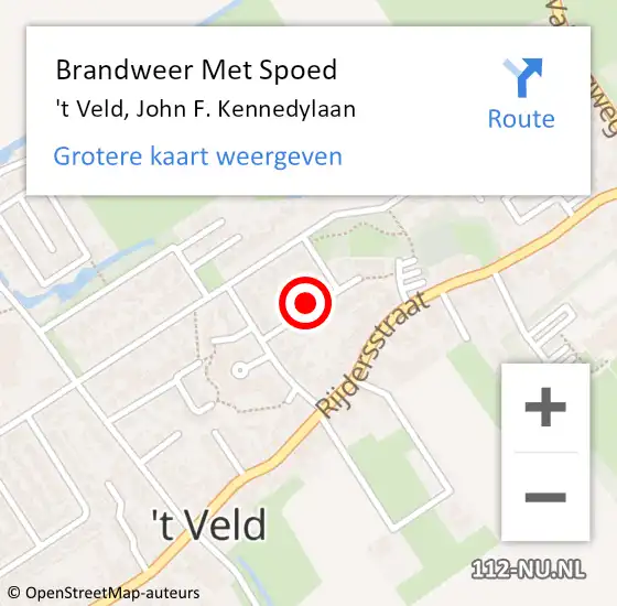 Locatie op kaart van de 112 melding: Brandweer Met Spoed Naar 't Veld, John F. Kennedylaan op 4 juli 2023 08:30
