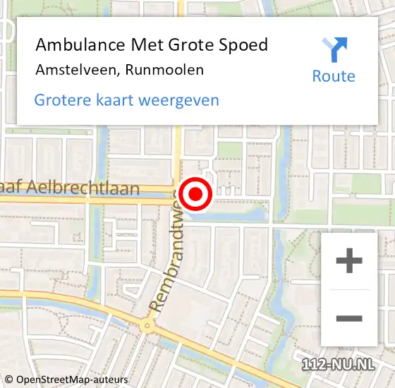 Locatie op kaart van de 112 melding: Ambulance Met Grote Spoed Naar Amstelveen, Runmoolen op 4 juli 2023 08:37