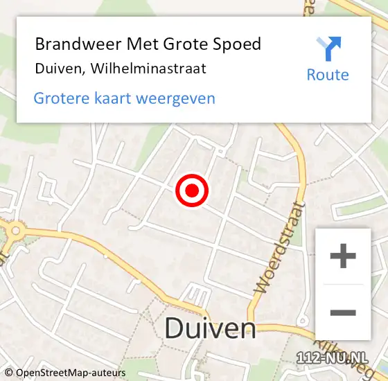 Locatie op kaart van de 112 melding: Brandweer Met Grote Spoed Naar Duiven, Wilhelminastraat op 4 juli 2023 08:53