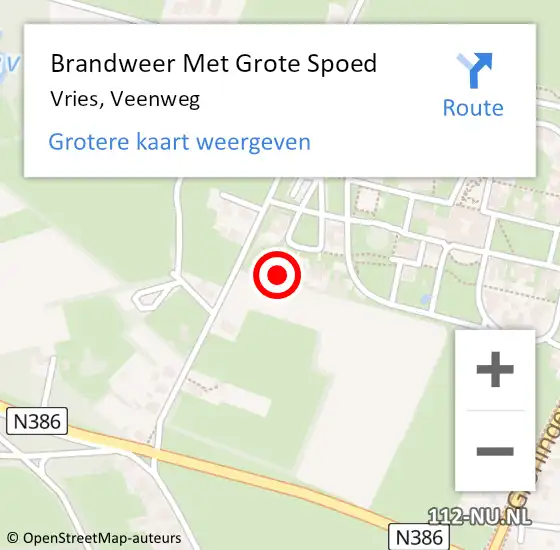 Locatie op kaart van de 112 melding: Brandweer Met Grote Spoed Naar Vries, Veenweg op 4 juli 2023 09:09