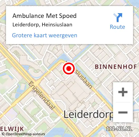 Locatie op kaart van de 112 melding: Ambulance Met Spoed Naar Leiderdorp, Heinsiuslaan op 4 juli 2023 09:21