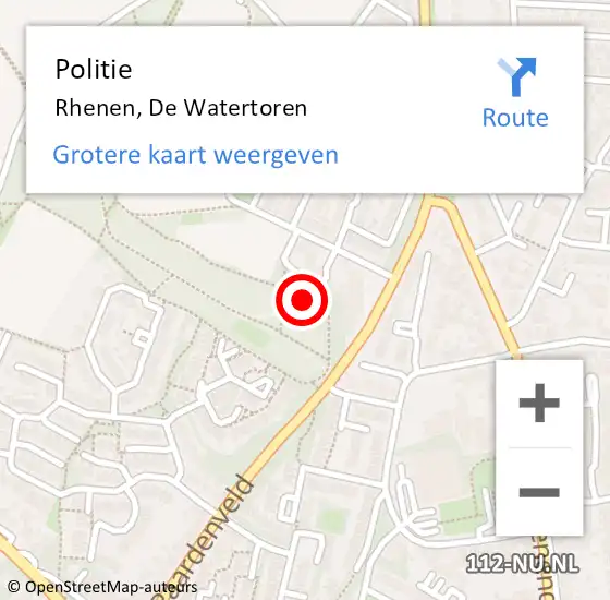 Locatie op kaart van de 112 melding: Politie Rhenen, De Watertoren op 4 juli 2023 09:40