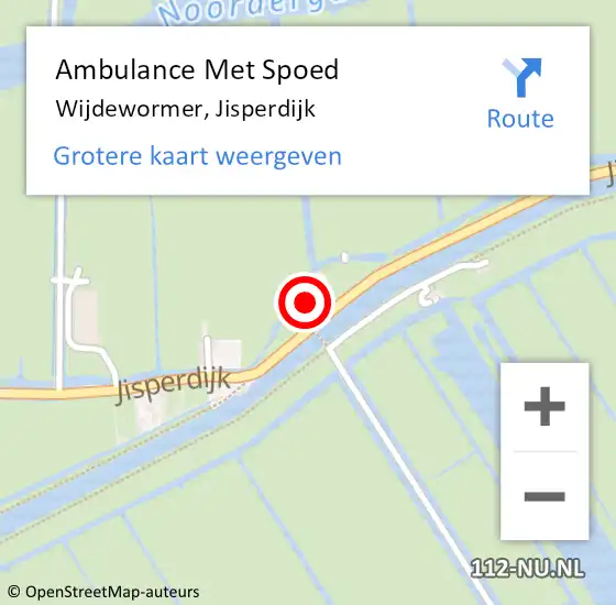 Locatie op kaart van de 112 melding: Ambulance Met Spoed Naar Wijdewormer, Jisperdijk op 4 juli 2023 10:41