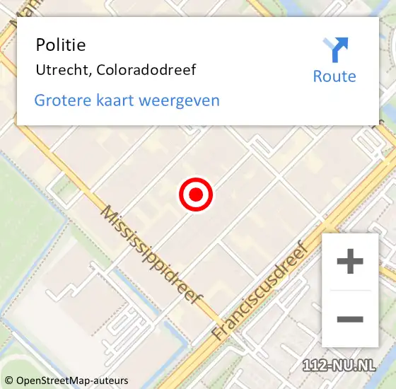 Locatie op kaart van de 112 melding: Politie Utrecht, Coloradodreef op 4 juli 2023 10:42