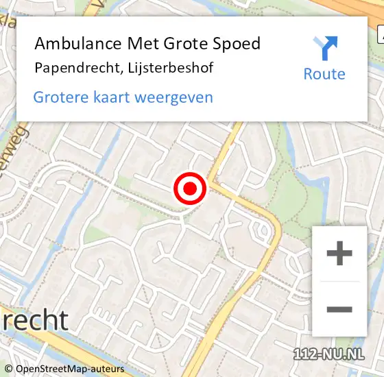 Locatie op kaart van de 112 melding: Ambulance Met Grote Spoed Naar Papendrecht, Lijsterbeshof op 4 juli 2023 11:17