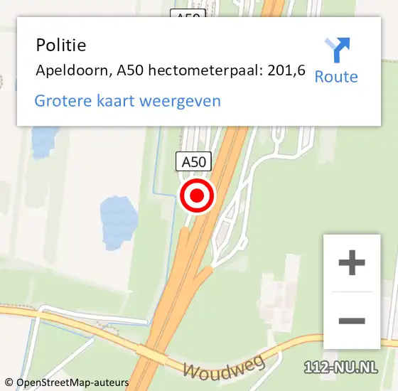 Locatie op kaart van de 112 melding: Politie Apeldoorn, A50 hectometerpaal: 201,6 op 4 juli 2023 11:19