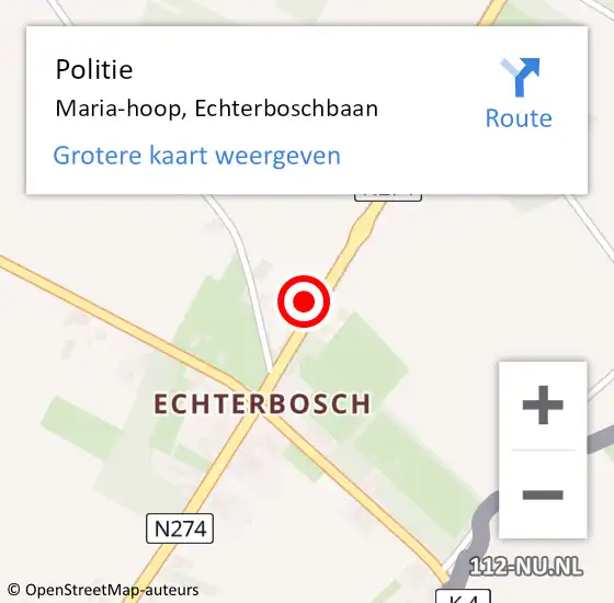 Locatie op kaart van de 112 melding: Politie Maria-hoop, Echterboschbaan op 4 juli 2023 11:31