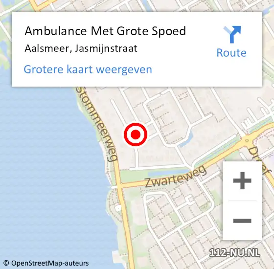 Locatie op kaart van de 112 melding: Ambulance Met Grote Spoed Naar Aalsmeer, Jasmijnstraat op 4 juli 2023 11:34