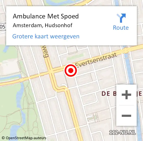 Locatie op kaart van de 112 melding: Ambulance Met Spoed Naar Amsterdam, Hudsonhof op 4 juli 2023 12:25