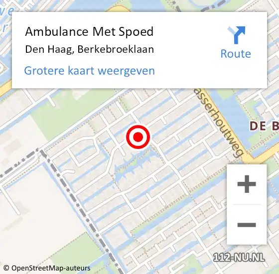 Locatie op kaart van de 112 melding: Ambulance Met Spoed Naar Den Haag, Berkebroeklaan op 4 juli 2023 13:01