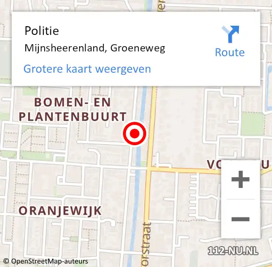 Locatie op kaart van de 112 melding: Politie Mijnsheerenland, Groeneweg op 4 juli 2023 13:04
