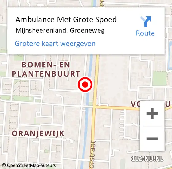 Locatie op kaart van de 112 melding: Ambulance Met Grote Spoed Naar Mijnsheerenland, Groeneweg op 4 juli 2023 13:04