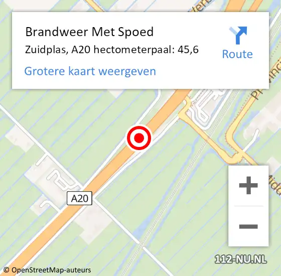 Locatie op kaart van de 112 melding: Brandweer Met Spoed Naar Zuidplas, A20 hectometerpaal: 45,6 op 4 juli 2023 13:17