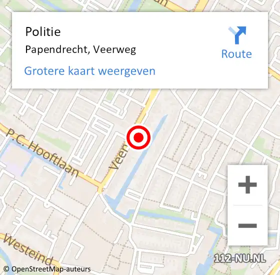 Locatie op kaart van de 112 melding: Politie Papendrecht, Veerweg op 4 juli 2023 13:26