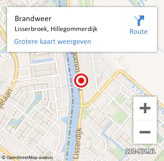 Locatie op kaart van de 112 melding: Brandweer Lisserbroek, Hillegommerdijk op 4 juli 2023 13:39