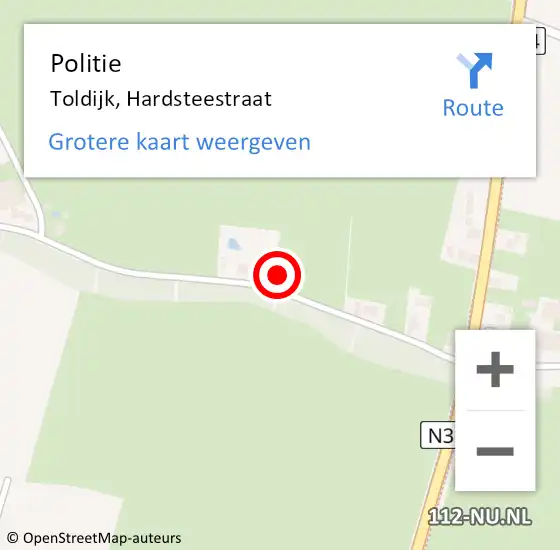 Locatie op kaart van de 112 melding: Politie Toldijk, Hardsteestraat op 4 juli 2023 13:57