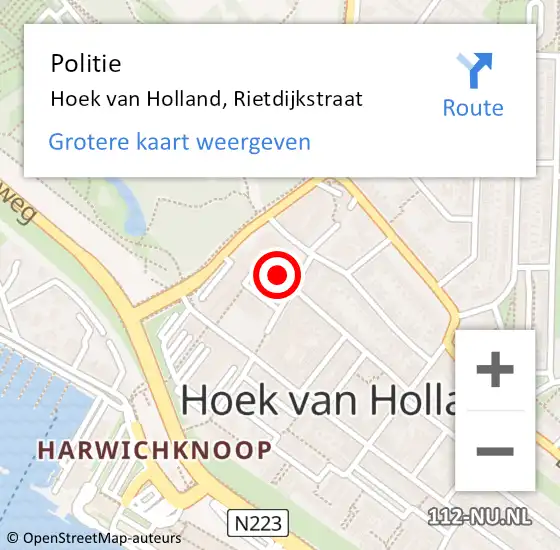 Locatie op kaart van de 112 melding: Politie Hoek van Holland, Rietdijkstraat op 4 juli 2023 14:01