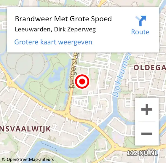 Locatie op kaart van de 112 melding: Brandweer Met Grote Spoed Naar Leeuwarden, Dirk Zeperweg op 4 juli 2023 14:10