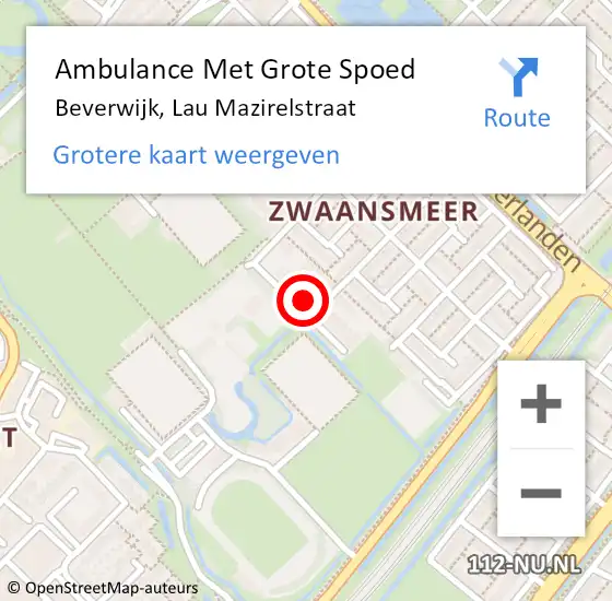 Locatie op kaart van de 112 melding: Ambulance Met Grote Spoed Naar Beverwijk, Lau Mazirelstraat op 4 juli 2023 14:16