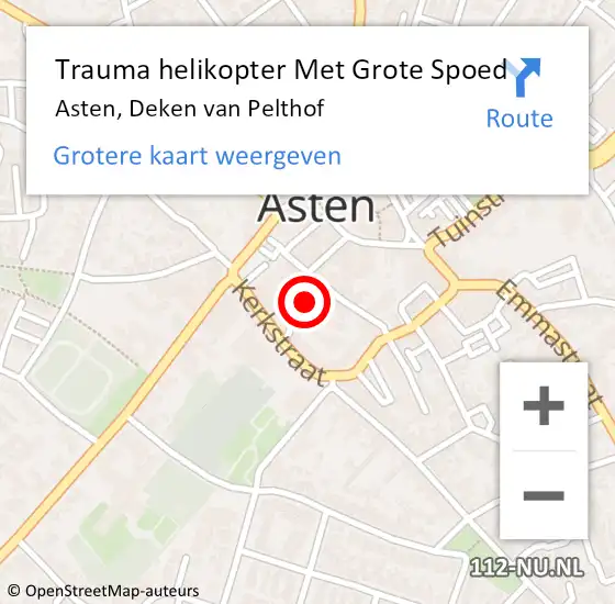 Locatie op kaart van de 112 melding: Trauma helikopter Met Grote Spoed Naar Asten, Deken van Pelthof op 4 juli 2023 14:17