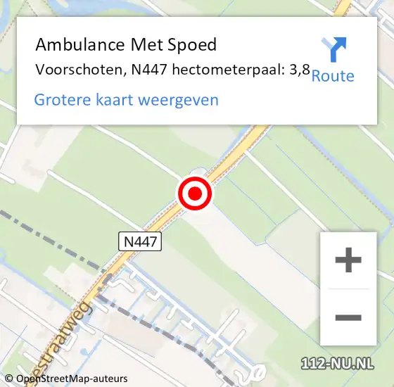 Locatie op kaart van de 112 melding: Ambulance Met Spoed Naar Voorschoten, N447 hectometerpaal: 3,8 op 4 juli 2023 14:50