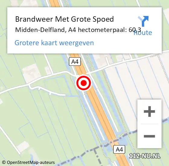 Locatie op kaart van de 112 melding: Brandweer Met Grote Spoed Naar Midden-Delfland, A4 hectometerpaal: 60,3 op 4 juli 2023 15:02