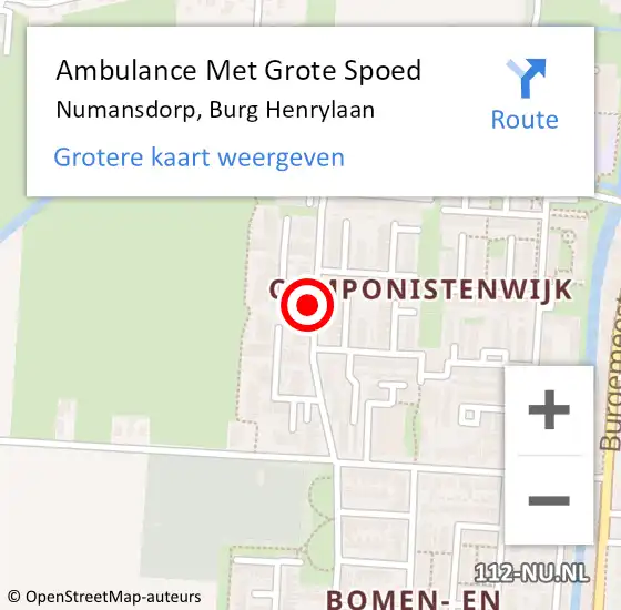 Locatie op kaart van de 112 melding: Ambulance Met Grote Spoed Naar Numansdorp, Burg Henrylaan op 4 juli 2023 15:16