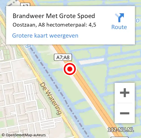 Locatie op kaart van de 112 melding: Brandweer Met Grote Spoed Naar Oostzaan, A8 hectometerpaal: 4,5 op 4 juli 2023 15:29