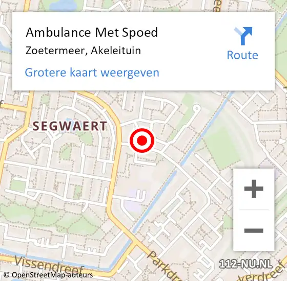 Locatie op kaart van de 112 melding: Ambulance Met Spoed Naar Zoetermeer, Akeleituin op 4 juli 2023 16:22