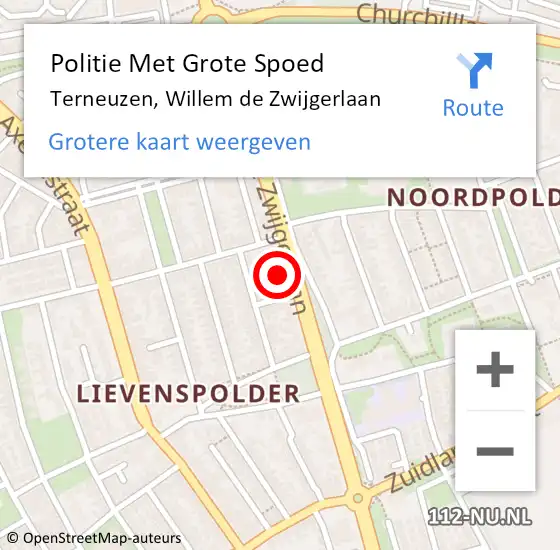 Locatie op kaart van de 112 melding: Politie Met Grote Spoed Naar Terneuzen, Willem de Zwijgerlaan op 4 juli 2023 16:38