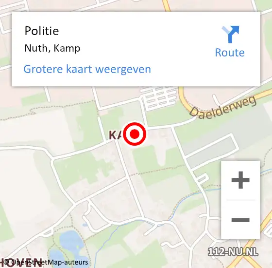 Locatie op kaart van de 112 melding: Politie Nuth, Kamp op 4 juli 2023 16:39