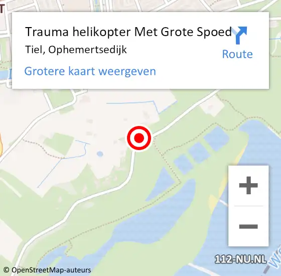 Locatie op kaart van de 112 melding: Trauma helikopter Met Grote Spoed Naar Tiel, Ophemertsedijk op 4 juli 2023 17:00