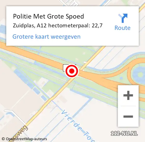 Locatie op kaart van de 112 melding: Politie Met Grote Spoed Naar Zuidplas, A12 hectometerpaal: 22,7 op 4 juli 2023 17:20