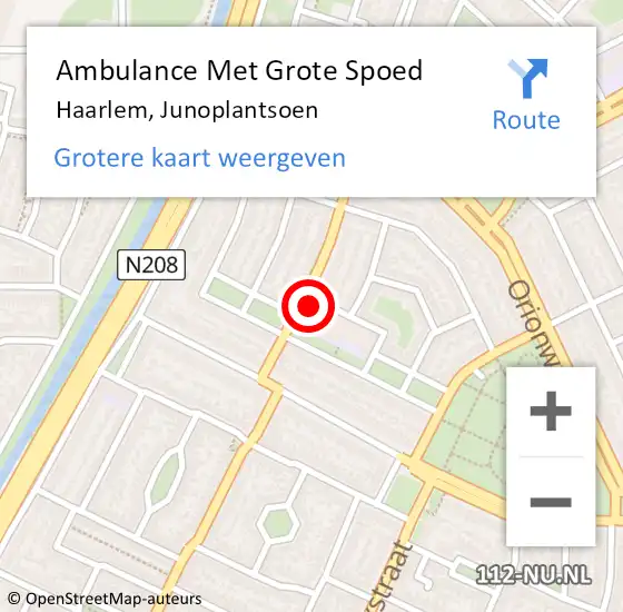 Locatie op kaart van de 112 melding: Ambulance Met Grote Spoed Naar Haarlem, Junoplantsoen op 4 juli 2023 17:21