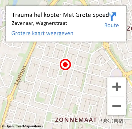 Locatie op kaart van de 112 melding: Trauma helikopter Met Grote Spoed Naar Zevenaar, Wagnerstraat op 4 juli 2023 17:37